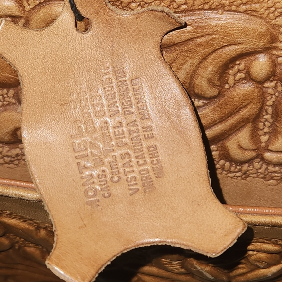 Vintage Mont-Abur Mexico Tooled Leather Purse Handbag Floral Theme - Picture 6 of 8